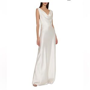MILLY White Hammered Satin Cowl Neck Gown Sleeveless Maxi Dress Size 8